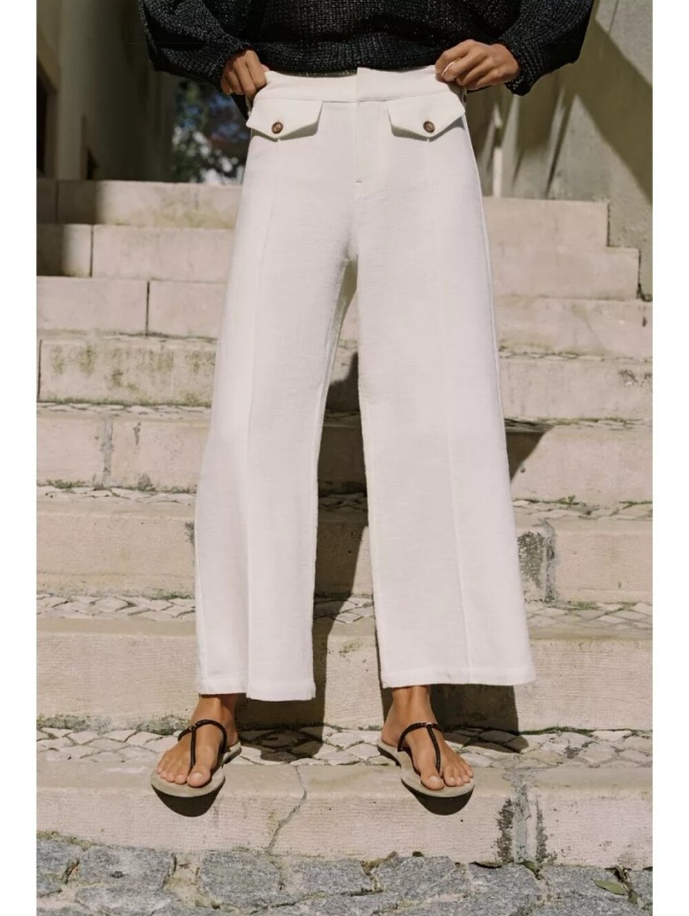 Zara High-Waist Wide-Leg Rustic Off-White Culottes Sz-XL